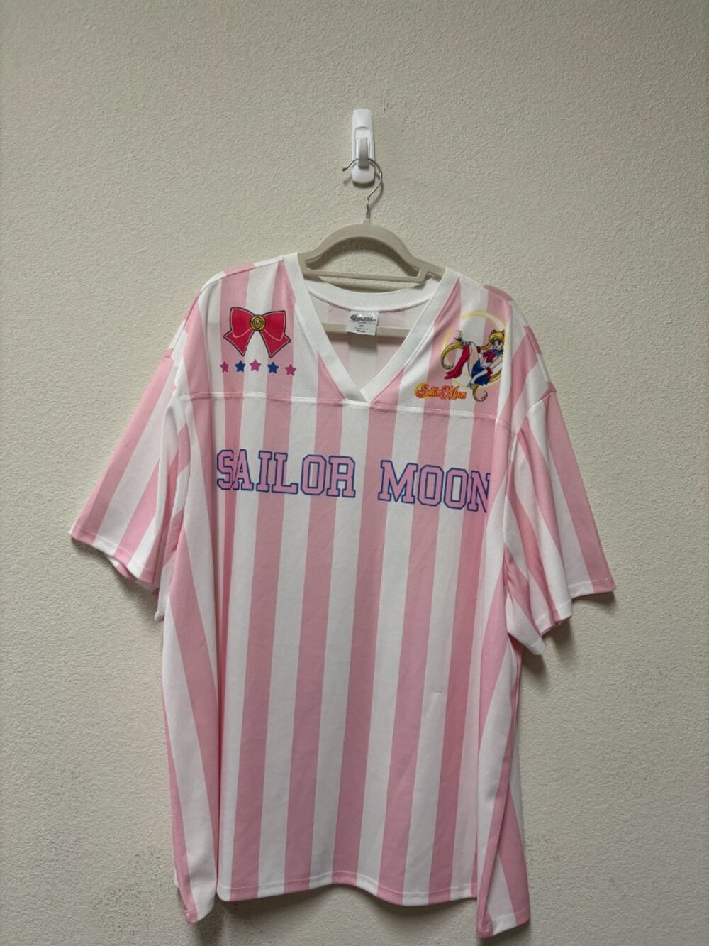 Sailor Moon Authentic Pink White Striped Anime Graphic Jersey Shirt Kawaii 3XL